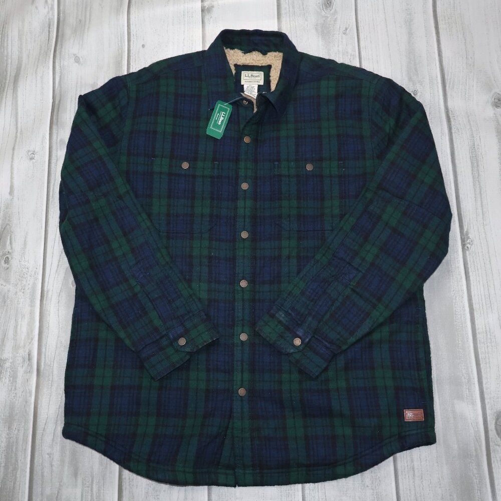NEW L.L. Bean Men's Sherpa Lined Scotch Plaid Long Sleeve Flannel Shirt